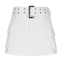 Мини дънкови поли за жени A-Line Streetwear Solid Color Belted Summer Cargo Къса джинска пола с джобове