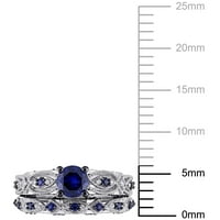 Дамски 1-КТ сапфир и КТ диамантен пръстен в 10 карата Бяло Злато