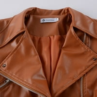 палто за жени жени Дами ревера мото яке палто цип мотоциклетист къси пънк подрязани върхове Женски якета палта оранжево + L