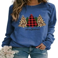Жени коледни суичъри коледни дървесни пуловер пуловер Празник графичен пуловер Топс