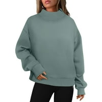 Суитчър за жени с дълъг ръкав макет на шията твърди върхове свободни пуловер ежедневни ризи блуза зелено l