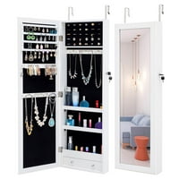 Шкаф дървени с огледало светодиодни светлини стена и врата окачени заключващи бижута организатор шкаф за дома, Бяло