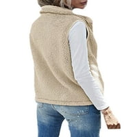 Glonme с джобове изходно облекло за жени пухкаво зимно топло яке жилетка ежедневна стойка на яка на яка khaki xl