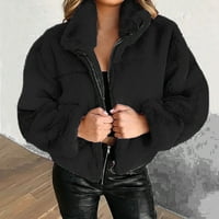 Olliget зимно плюшено палто за жени модна улица свободен дълъг ръкав твърд цвят ежедневно жилетка палто черно
