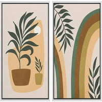 Idea4wall рамкиране на платно от печат с стена изкуство комплект от средата на века Зелена дъга растение Ваза Илюстрации на природата