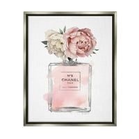 Ступел индустрии Реколта меки цветя в розово мода аромат бутилка блясък сива рамка плаващо платно стена изкуство, 16х20