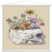 Рейчъл Колдуел - Плакат за стена на черепа с цветя с дървена магнитна рамка, 22.375 34