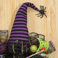 Anvazise Striped Witch Hat Spider Хелоуин венец Дот звезда тиквена щампа на панделка Мреша декор Ужасяваща атмосфера Хелоуин Декорация Лилав един размер