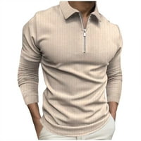 Kali_Store Slim Fit Polo ризи за мъже Бързи сухи поло ризи с дълъг ръкав небрежни ризи за голф меки дишащи ризи с яка каки, ​​xxl