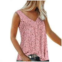 Drpgunly ризи за жени модни жени v яка отпечатани счупени цветя без ръкави риза розово 2xl
