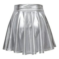 mveomtd a-line лъскава мини модна ежедневна разплаквана женска плисирана пола пола с пълна пола с легло сребро s