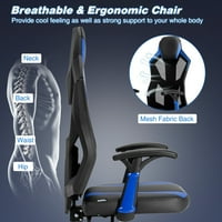 Регулируем и ергономичен и висок гръб въртящ се Гейминг стол, син и черен