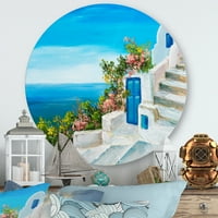 Дизайнерска къща с цветни цветя в близост до море четвърти морски и крайбрежен кръг метална стена арт-диск на 23