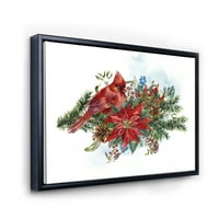 Дизайнарт 'Коледа червен кардинал птица и Коледна звезда' традиционна рамка платно стена арт принт