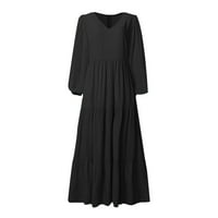 Летни рокли за жени с дълъг ръкав от развлечения дълъг а-линия екипаж рокля с черна 4xl