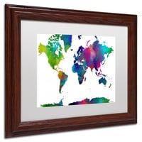 Търговска марка изобразително изкуство карта света Цлр-1 платно изкуство от Марлене Уотсън, бял мат, дърво рамка