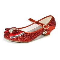 Wazshop Girl's Princess Shoe Comfort Mary Jane Bowknot Dance Shoes Elagant Magic Tape Loafers Детски помпи пайети не-плъзгане