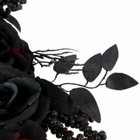 Нортлайт Бордо и черни рози с паяци Хелоуин венец неосветен