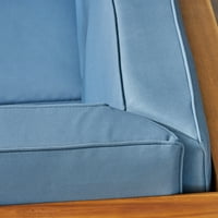 Елиша Открит акация дърво секционен диван и холна маса с възглавници, тиково дърво, синьо
