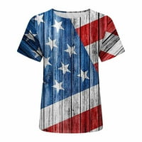 Oaliro American Flag Флорални печатни върхове за жени 4 юли Женски ризи Патриотична независимост Ден на сини женски върхове модни