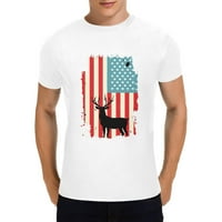Мъжки небрежен кръгла тениска на американската риза на флаг Разхлабена кратка ръкав отгоре пуловер