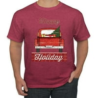 Честит празник Jolly Red Pick Up Коледна мъжка графична тениска, винтидж Хедър Червено, Малка