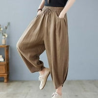 Панталони за дамски бельо лято плюс размер на теглене на ежедневни еластични еластични талии джобни панталони