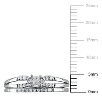 Миабела Дамски карат Т. У. принцеса-изрязан и кръг-нарязани диамант стерлинги сребро Сплит джолан комплект Булчински пръстен