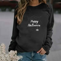 Tdoqot суичъри за Хелоуин за жени - винтидж печат Crewneck пуловер с дълъг ръкав свободен огромен дамски есенни ризи черни