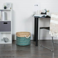 Скоромната кошница за съхранение на Burlap - домашно организационно решение за офис, спалня и пране, Teal Ikat