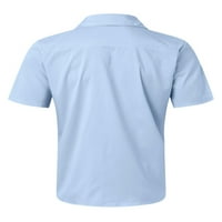 Мъже летни ризи с къси ръкави върхове ревера блуза ежедневна тениска ежедневно носете тройници сиво 3xl