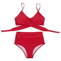 Комплекти за бикини за жени със солиден цветен бански костюм издълбани върхове високи уит Botton Beachwear