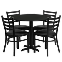 Флаш мебели Карлтън 36 кръгла черна ламинирана маса с Х-основа и стълба назад метални столове - Черна винилова седалка