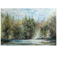 Залесени импресии - оригинална силно текстурирана Ръчна живопис върху опънато платно-залесен край на река