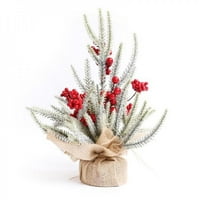 Декоративни декорации за коледно дърво, снежен бор листа Pinecone червени плодове Коледни плот орнаменти деликатен фестивал празнична