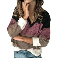 Hinvhai плюс размер на пуловера върхове на сезонен клирънс женски бутон с дълъг ръкав плетене суичър пуловер върхове блуза риза водопадна тъпана пуловер лилаво 12
