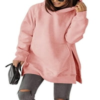 Noilla дамски суичъри с качулка с качулки с дълъг ръкав солиден цвят пуловер жени небрежни джъмперни върхове сплит подгъва розово xl