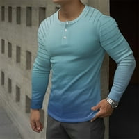 Ризи за мъж небрежен тенденция кръгла шия с тънък бутон с дълги ръкави за мъжки тениски