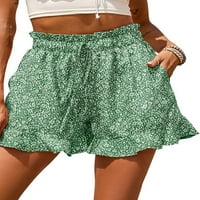 Voguele Ladies Mini Pant DrawString Еластична талия дъна шифон къси горещи панталони плаж летни къси панталони свободни зелени