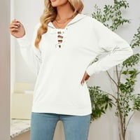 Symoid Womens Tops- Модна солидна блуза с дълъг ръкав блуза Небрежни върхове Суичър качулки върхове бял XL
