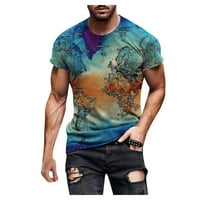 Атлетични върхове мъже лято мода ежедневно печат с къси ръкави с тениска с тениска на блузи, ризи с копче, синьо, s