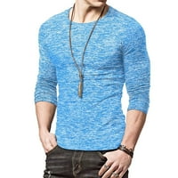Дълъг ръкав за мъже мъже с дълъг ръкав пчелен мускул Основен плътно чист цвят блуза тениска отгоре синьо xl