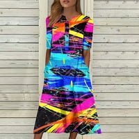 Женски рокли с къса ръкав отпечатани ежедневни а-линии A-Line V-Neck Summer Dress Multi-Color M