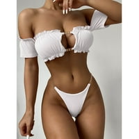 Finelylove секси бански костюм за жени подплатени изрязани сутиен бикини бяло s