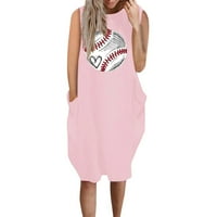 Женски рокли Кръгло деколте Графични щампи без ръкави рокля с дължина на коляното обгръщащи рокли розово 5xl