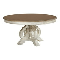 Bowery Hill Rustic Wood Round Tining Table в антично бяло покритие