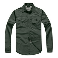 Мъже непринудени тениски-Бутон-надолу твърд дълъг ръкав запушване на яка блуза проста тънки удобни ризи върхове армия зелено