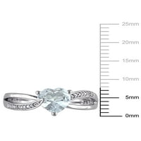 1-Каратов Т. Г. в. аквамарин и диамант-акцент Сребърен кръстосан пръстен