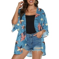Daqian жилетка за жени плюс размери женски мода американски флаг плажове от жилищни дрехи Cardigan Loose Tops Tops Tops for Women