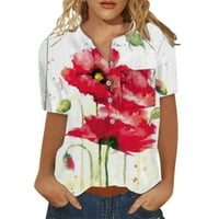 Памучни ризи с къс ръкав на Pyju за жени, плюс размер флорален принт Небрежна туника летни бохемски върхове бутон нагоре плажни